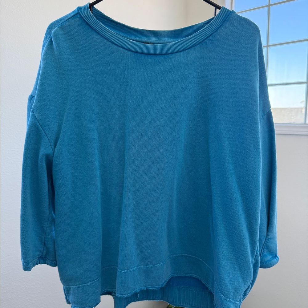 Anthropologie Blue Oversized Sweatshirt with puffed sleeves